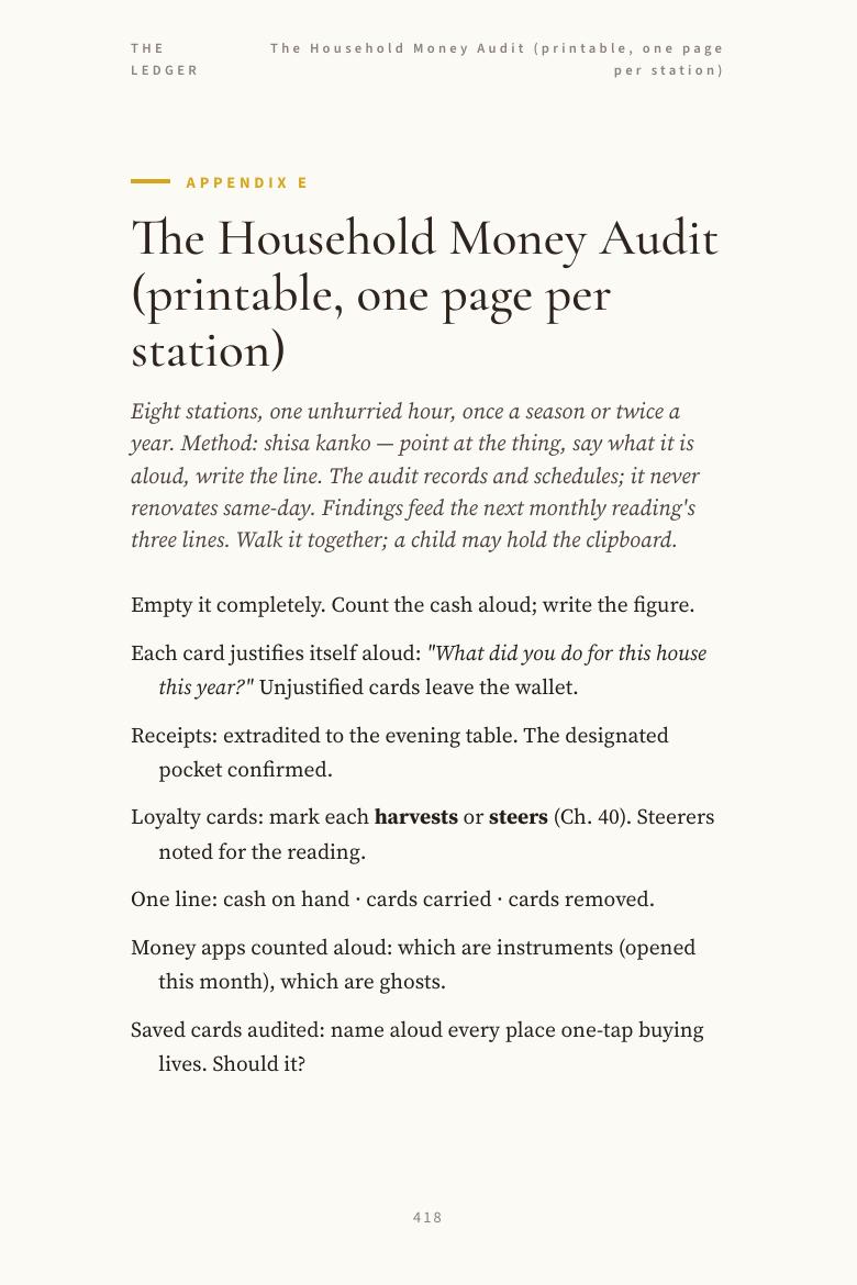 Appendix E, The Household Money Audit