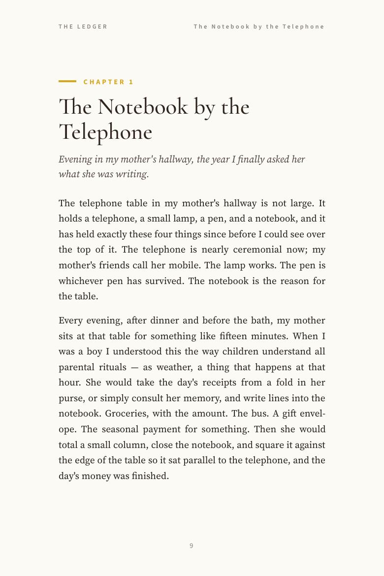 Chapter 1, The Notebook by the Telephone
